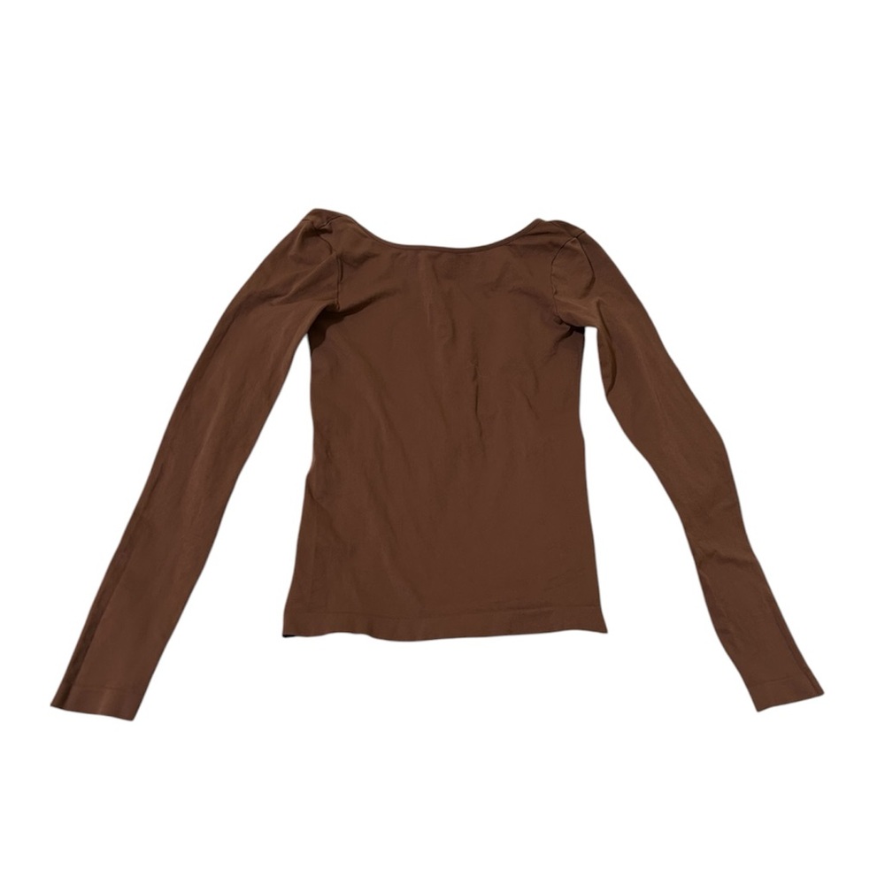 Brown Long-Sleeve Scoop Neck Women's Top